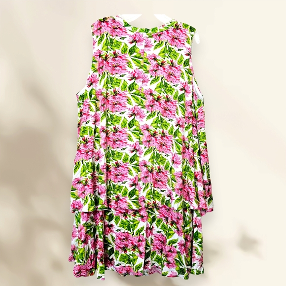 NWT Agnes & Dora Pink and Green Tiered Sleeveless Tunic Breezy Floral Large - Picture 5 of 7